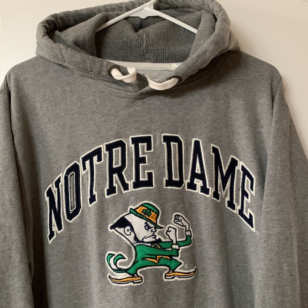 Notre Dame Embroidered Spell Out Gray Hoodie Sweatshirt Size 2XL